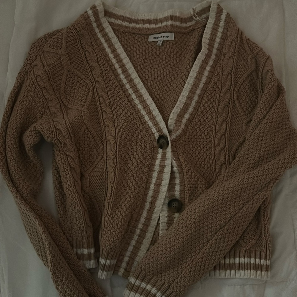 White and brown oversized cardigan